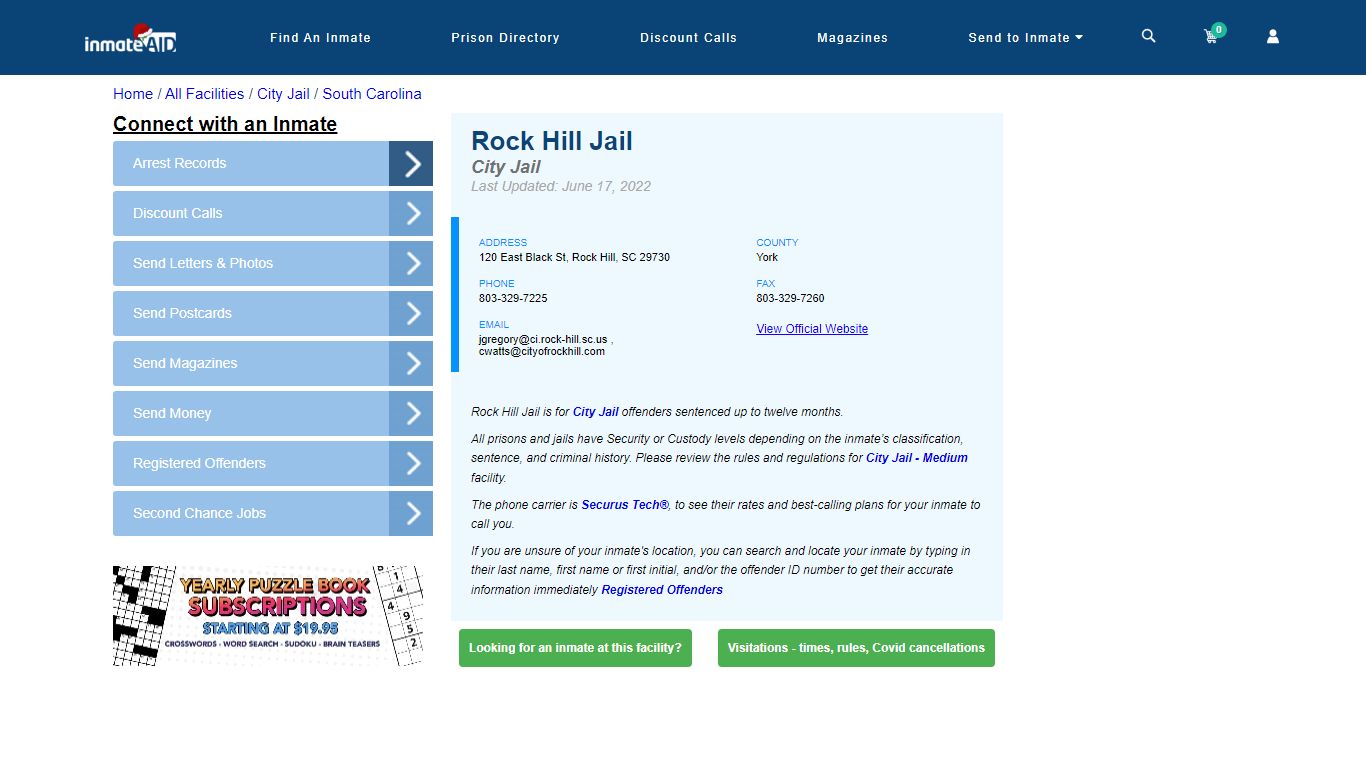 Rock Hill Jail | Inmate Locator